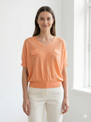 Short-sleeved, batwing sleeves, faux pockets, V-neck, casual. art.8501