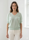 Short-sleeved, batwing sleeves, faux pockets, V-neck, casual. art.8501