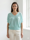 Short-sleeved, batwing sleeves, faux pockets, V-neck, casual. art.8501