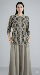 Spring/Summer Sweater, Jacquard, Polo Collar, Tie-Waist, Long, Button-Up Cardigan, art.6896