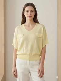 Short-sleeved, batwing sleeves, faux pockets, V-neck, casual. art.8501