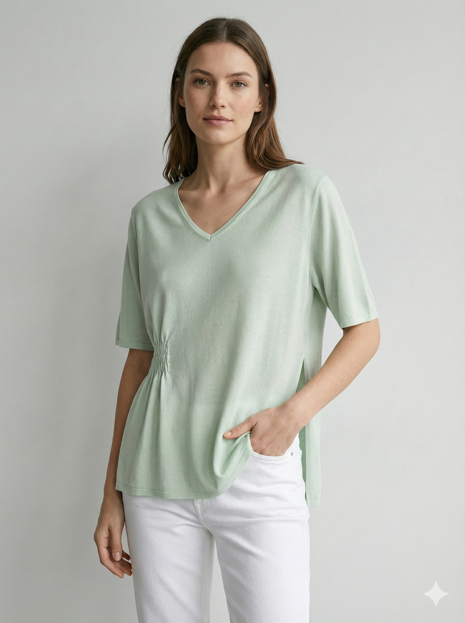 Short-sleeved,Pleats, single-sided slit, V-neck, casual. art.6906