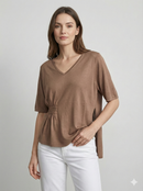 Short-sleeved,Pleats, single-sided slit, V-neck, casual. art.6906