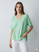 Short-sleeved,Pleats, single-sided slit, V-neck, casual. art.6906