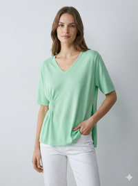 Short-sleeved,Pleats, single-sided slit, V-neck, casual. art.6906