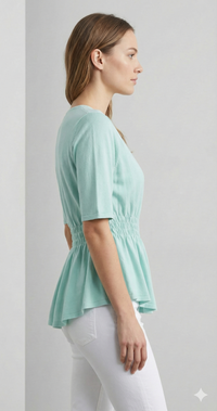 Short-sleeved,Pleats, single-sided slit, V-neck, casual. art.6906