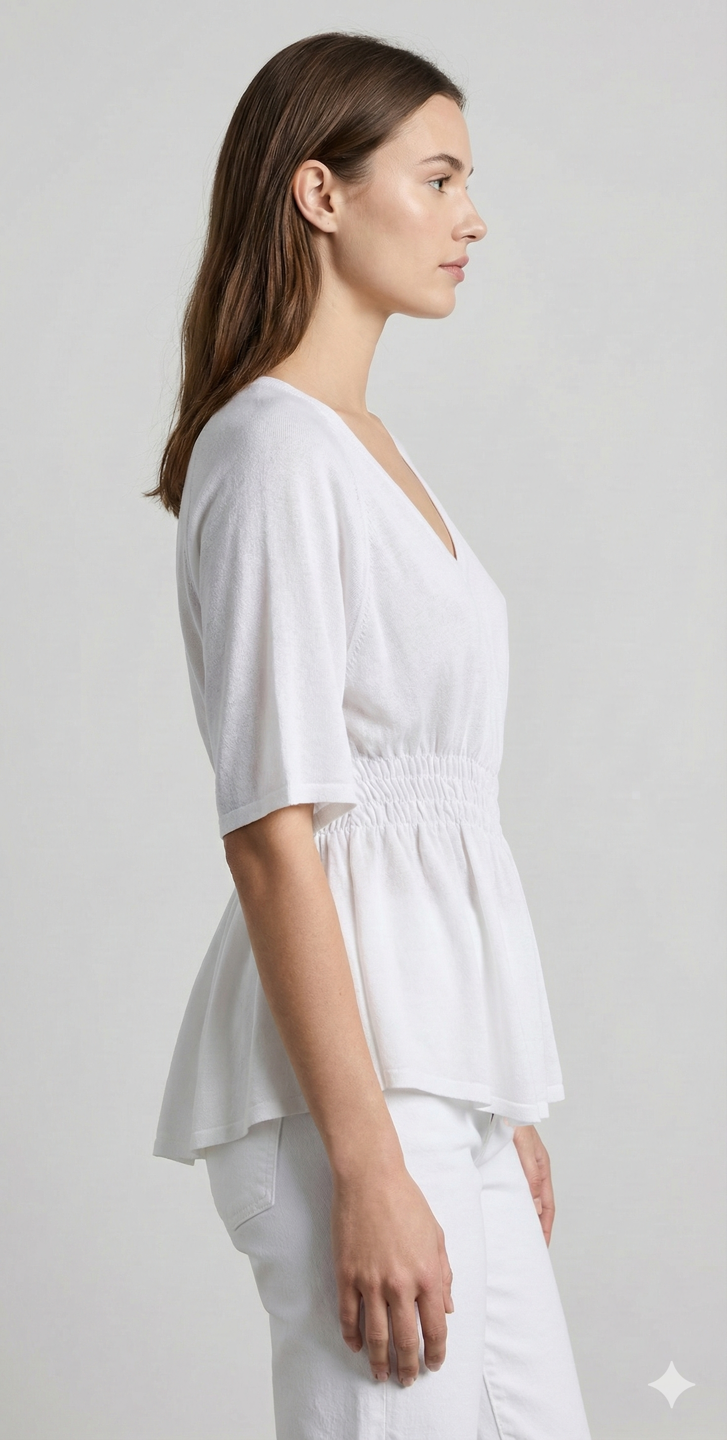Short-sleeved,Pleats, single-sided slit, V-neck, casual. art.6906