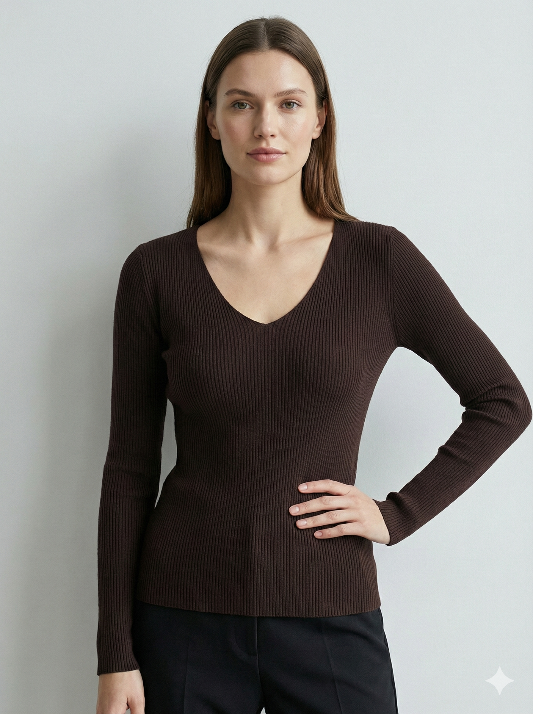 V-necked long sleeves base layer sweater rc072