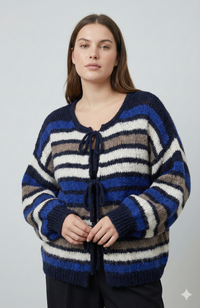 Crew neck, color-blocked, drawstring cardigan, casual sweater art. 21265