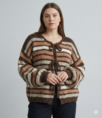 Crew neck, color-blocked, drawstring cardigan, casual sweater art. 21265