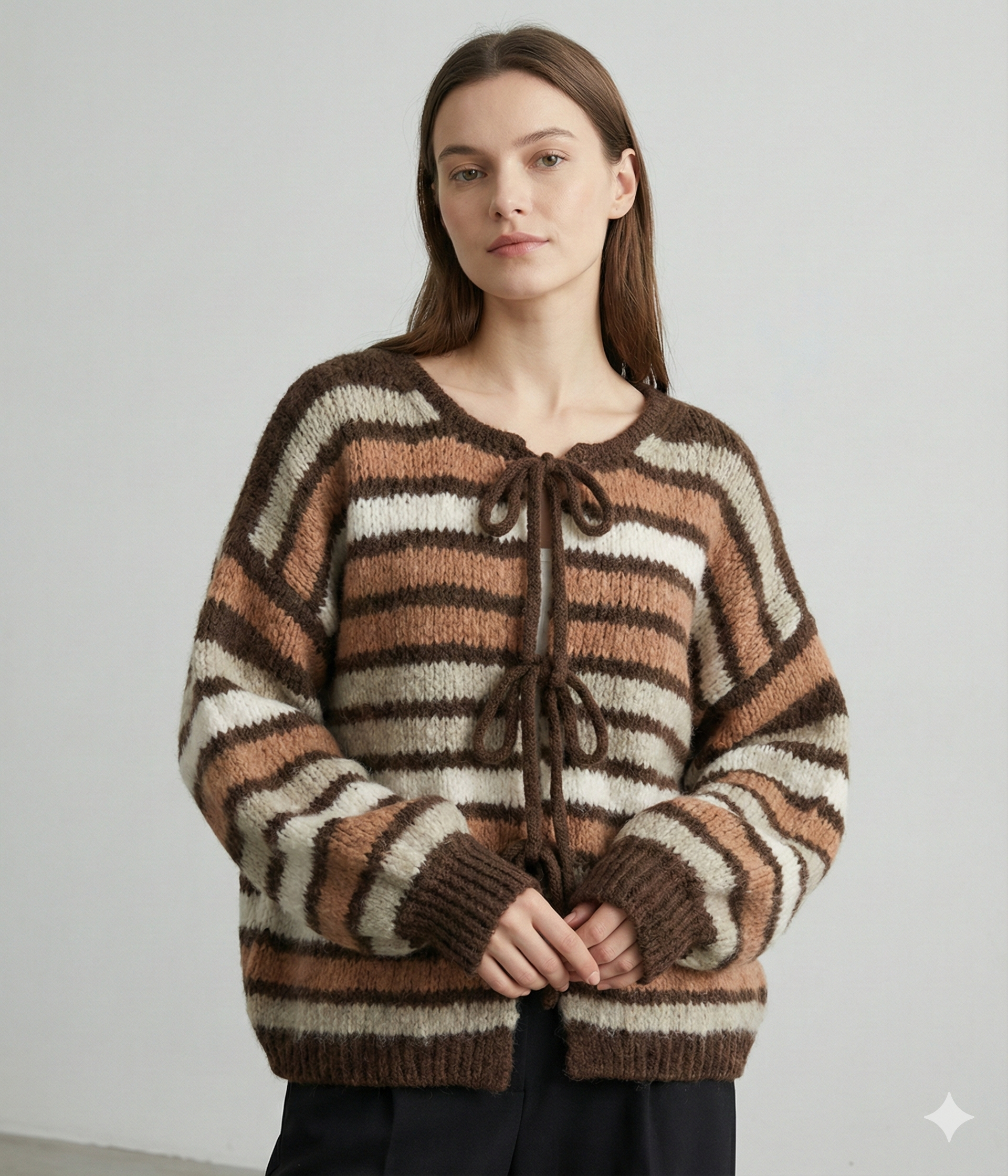 Crew neck, color-blocked, drawstring cardigan, casual sweater art. 21265