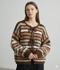 Crew neck, color-blocked, drawstring cardigan, casual sweater art. 21265