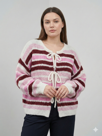 Crew neck, color-blocked, drawstring cardigan, casual sweater art. 21265