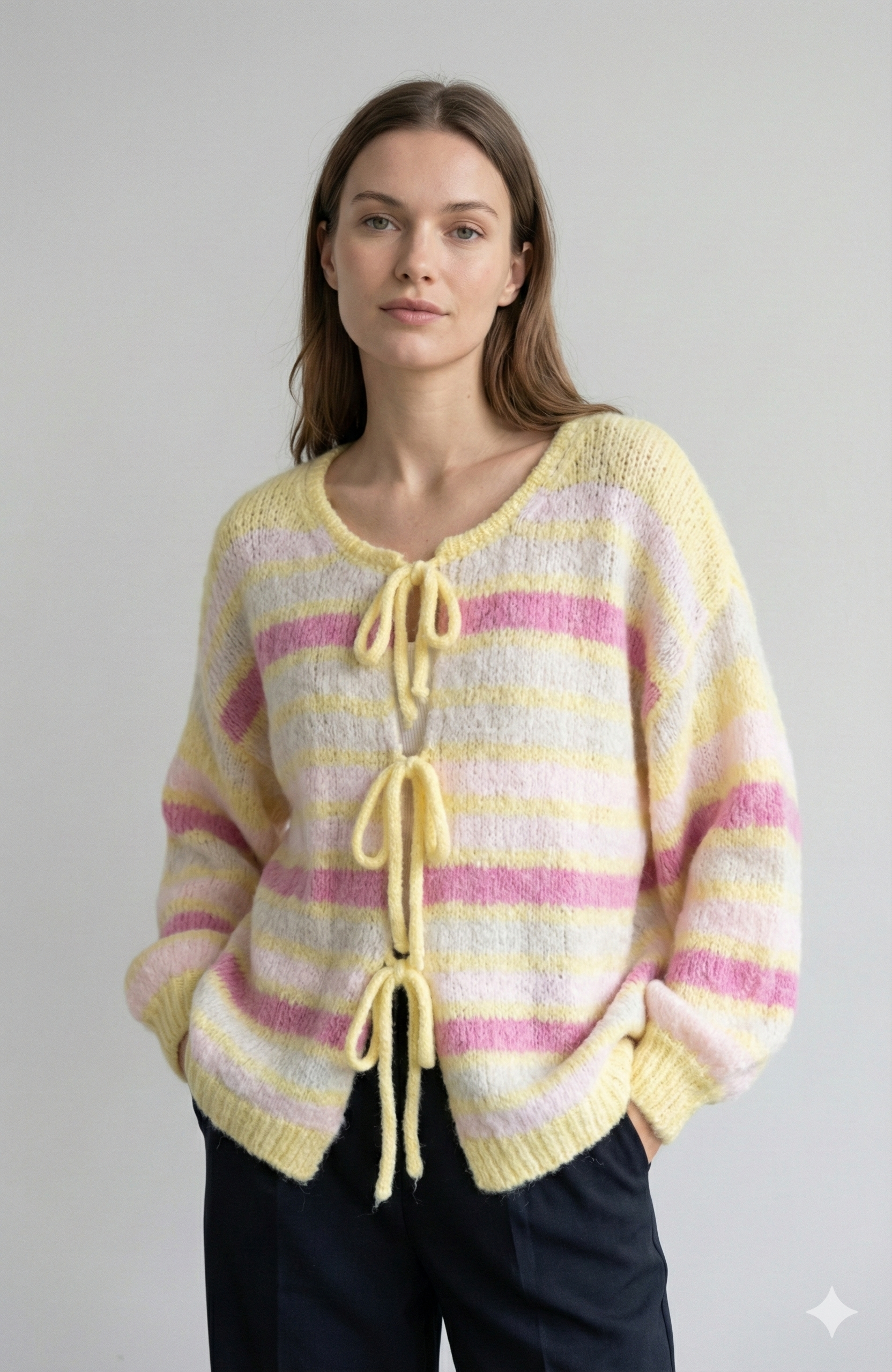 Crew neck, color-blocked, drawstring cardigan, casual sweater art. 21265