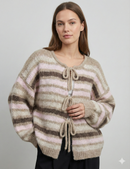 Crew neck, color-blocked, drawstring cardigan, casual sweater art. 21265