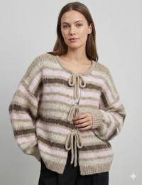 Crew neck, color-blocked, drawstring cardigan, casual sweater art. 21265