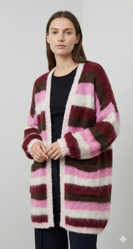 Color-blocked sweater coat art. 21385
