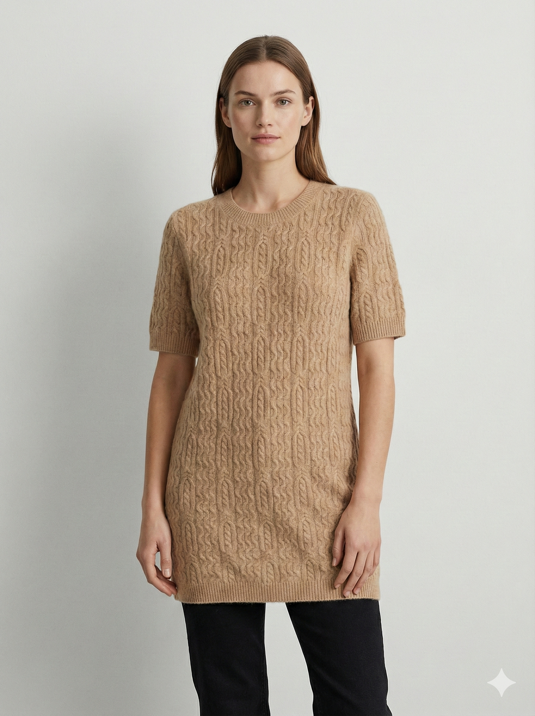 Like Alpaca style, short-sleeved long twisted rope sweater art  HZ907