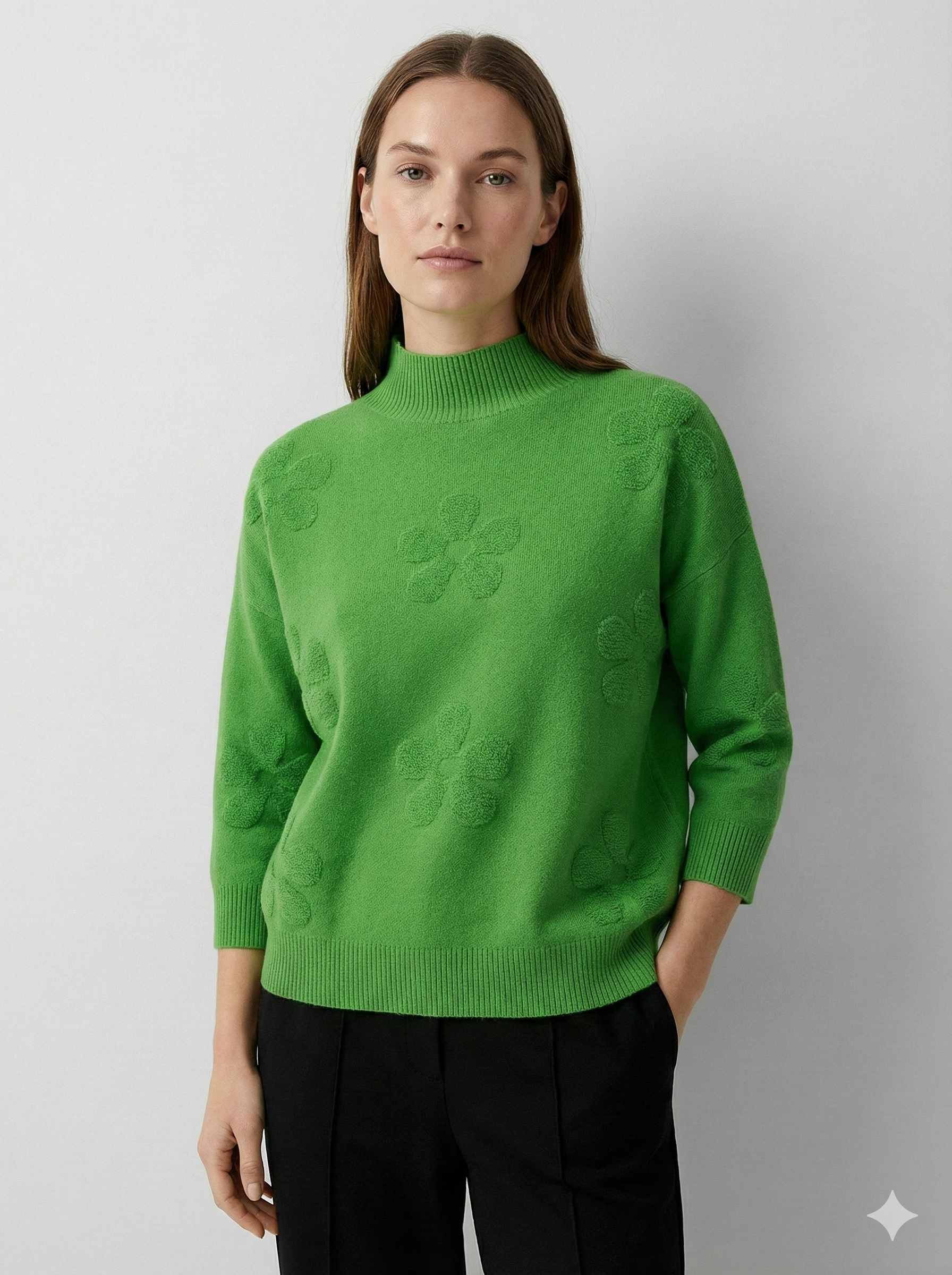 Mid-length sleeve jacquard floral pattern, turtleneck sweater art 5202