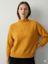 Mid-length sleeve jacquard floral pattern, turtleneck sweater art 5202