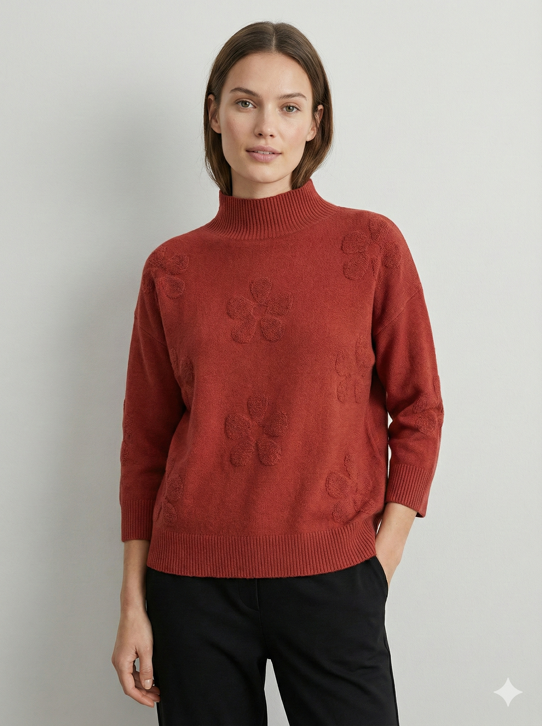 Mid-length sleeve jacquard floral pattern, turtleneck sweater art 5202