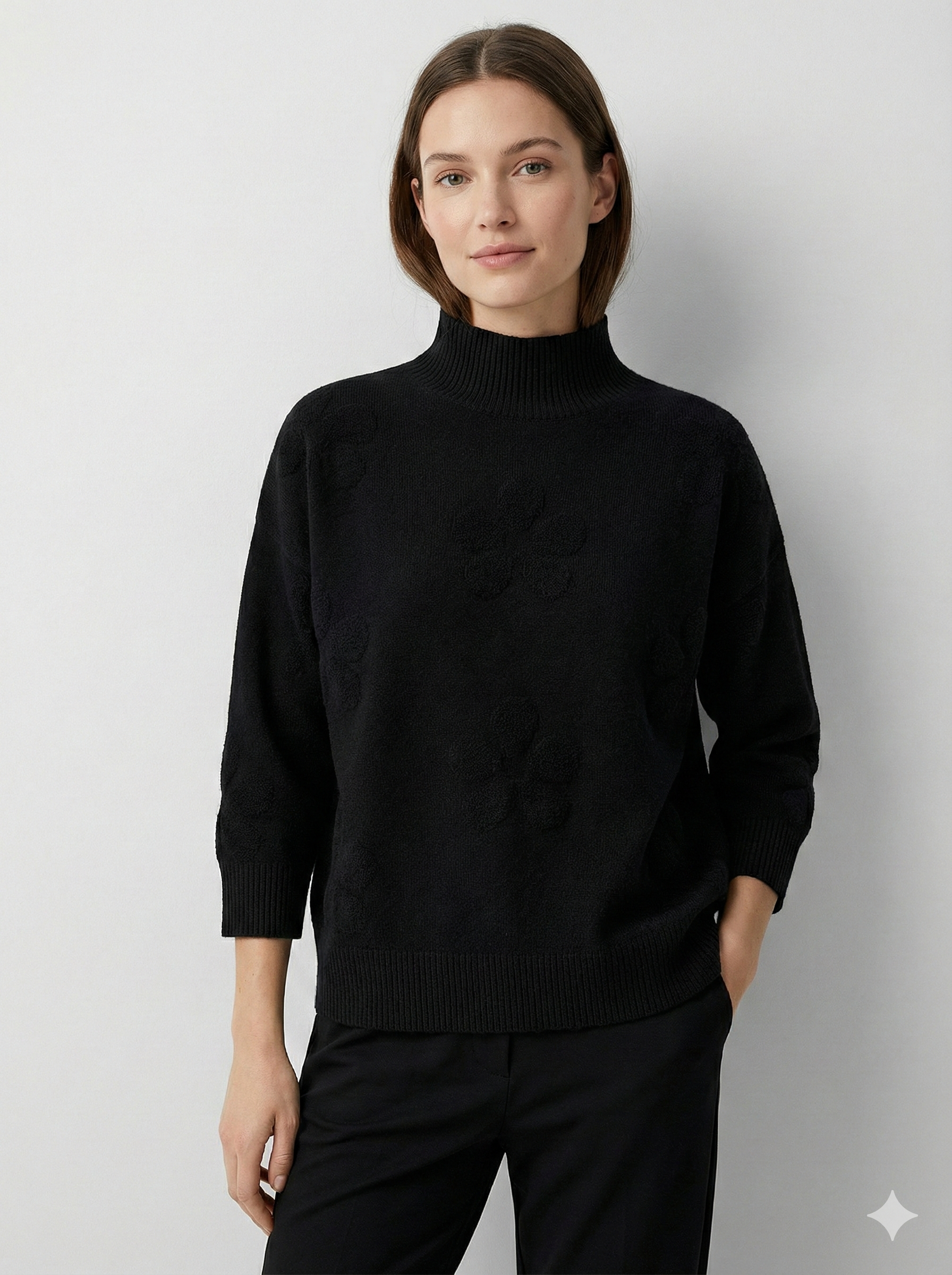 Mid-length sleeve jacquard floral pattern, turtleneck sweater art 5202