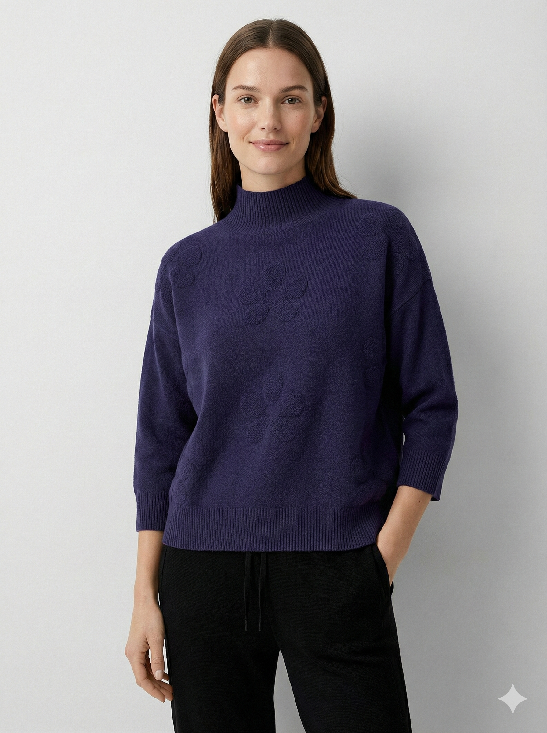 Mid-length sleeve jacquard floral pattern, turtleneck sweater art 5202