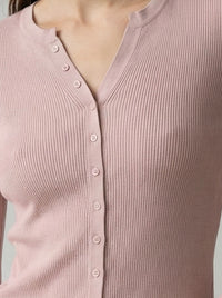 Natural Fiber Ribbed Knit crew-neck  Women's cardigan A65211