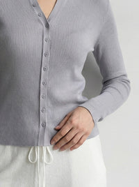 Natural Fiber Ribbed Knit crew-neck  Women's cardigan A65211