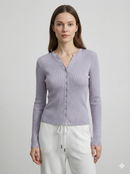 Natural Fiber Ribbed Knit crew-neck  Women's cardigan A65211