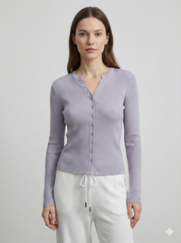 Natural Fiber Ribbed Knit crew-neck  Women's cardigan A65211