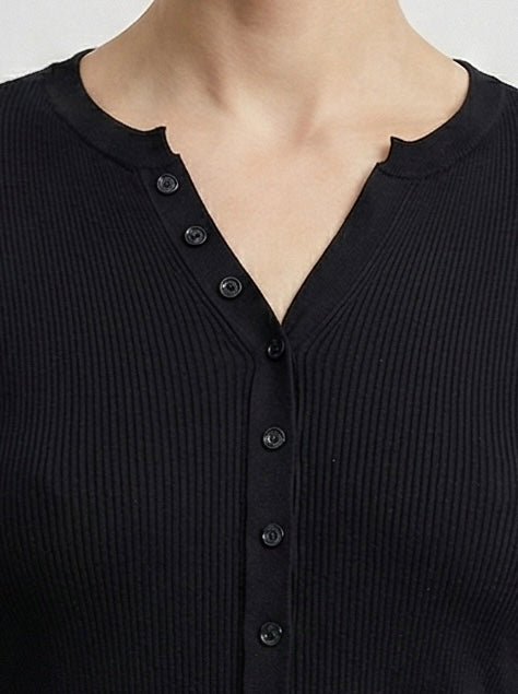 Natural Fiber Ribbed Knit crew-neck  Women's cardigan A65211