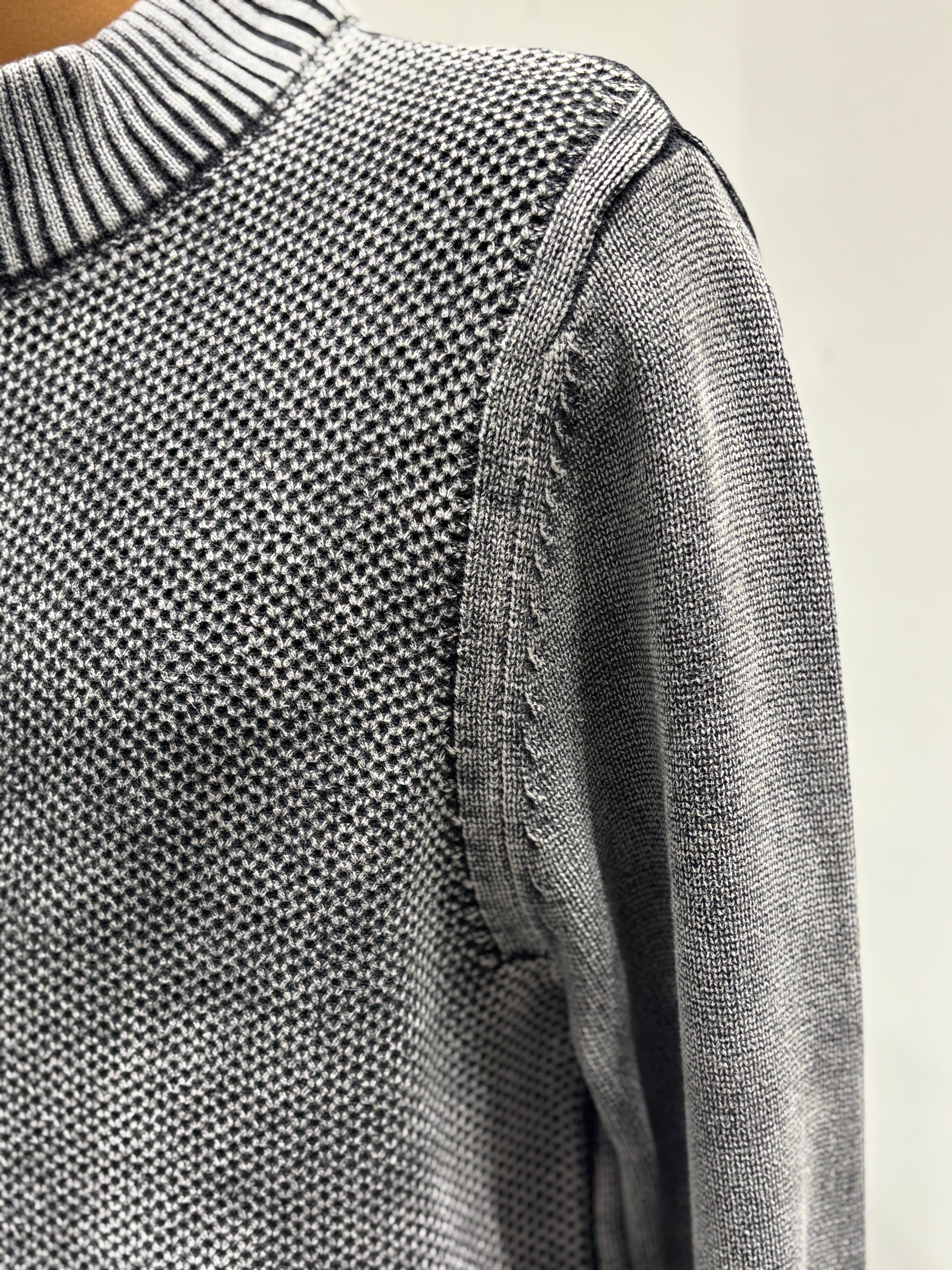 Stone wash jacquard zipper sweater H005