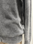 Stone wash jacquard zipper sweater H005