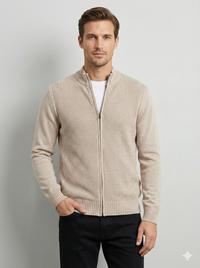 Stone wash jacquard zipper sweater H005