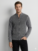 Stone wash jacquard zipper sweater H005