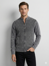 Stone wash jacquard zipper sweater H005