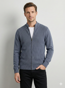 Stone wash jacquard zipper sweater H005