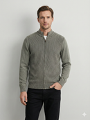 Stone wash jacquard zipper sweater H005