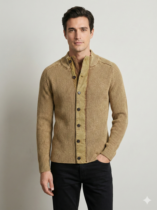 Stone wash Buttons and zippers sweater H002