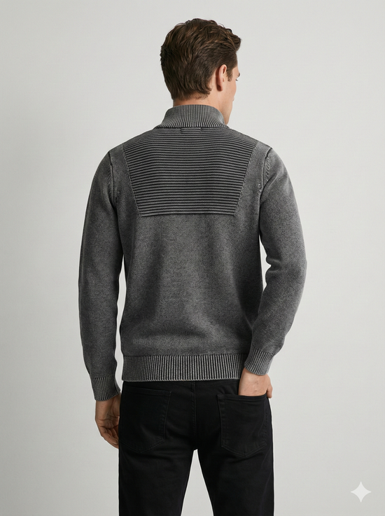 Stone wash jacquard zipper sweater H001