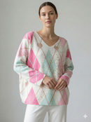 long sleeves v-neck spring sweater Square Print sy6021
