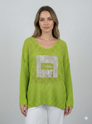 long sleeves v-neck spring sweater Square Print sy6022