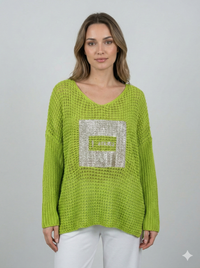 long sleeves v-neck spring sweater Square Print sy6022