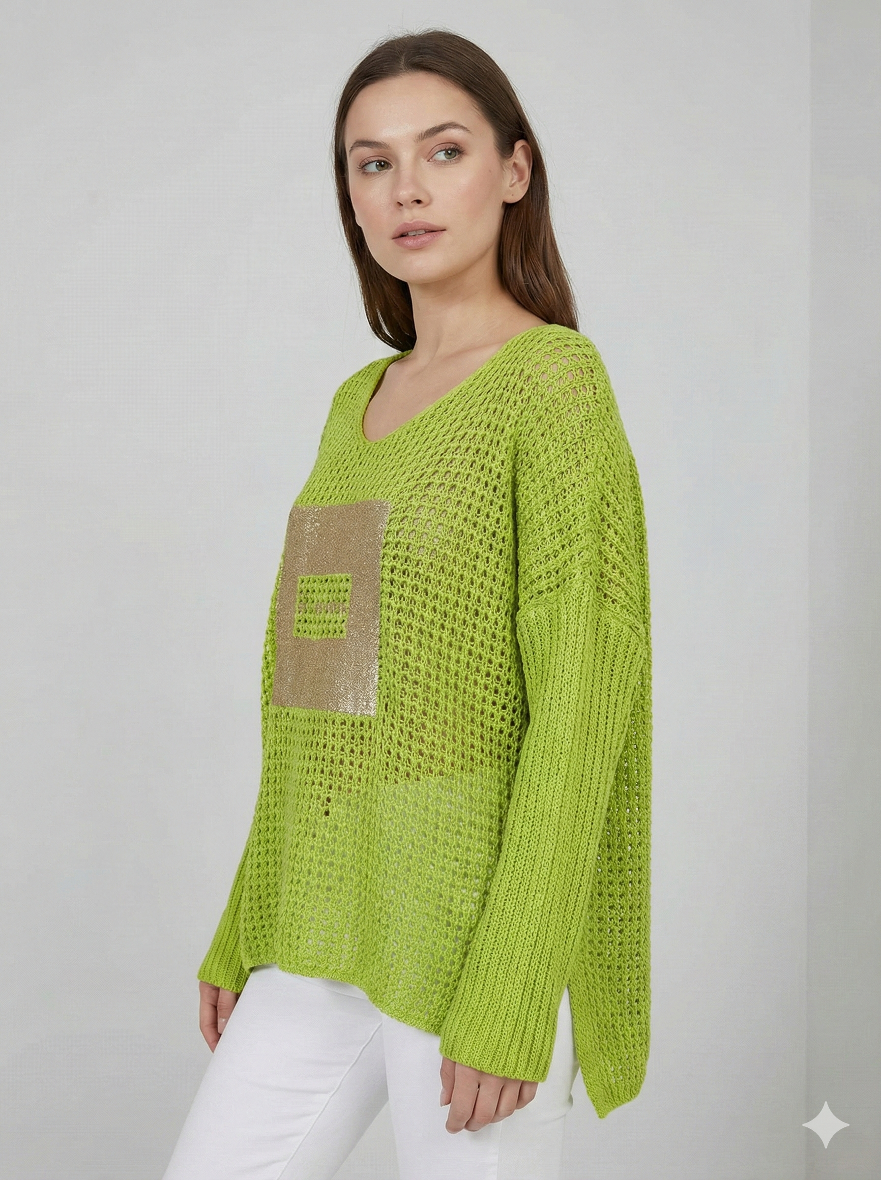 long sleeves v-neck spring sweater Square Print sy6022