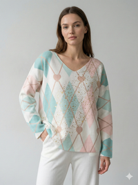 long sleeves v-neck spring sweater Square Print sy6021