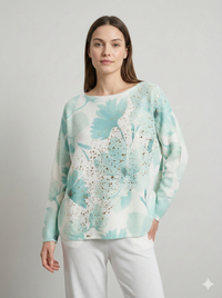 long sleeves v-neck spring sweater Square Print sy6024