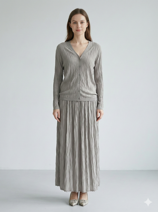 Spring/Summer Suit: Long-sleeved cardigan, camisole, long skirt, jacquard, women's sweater (14-gauge) 32211,32206