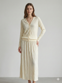 Spring/Summer Suit: Long-sleeved cardigan, camisole, long skirt, jacquard, women's sweater (14-gauge) 32208,32206