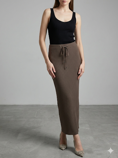 Knitted long pleated skirt 92088